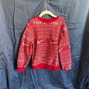 Nike Red and White Christmas Crewneck Sweater